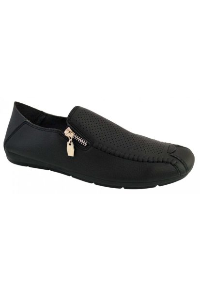 888133494-Mocasini Barbati - Negru - cu fermoar - perforati - Corner