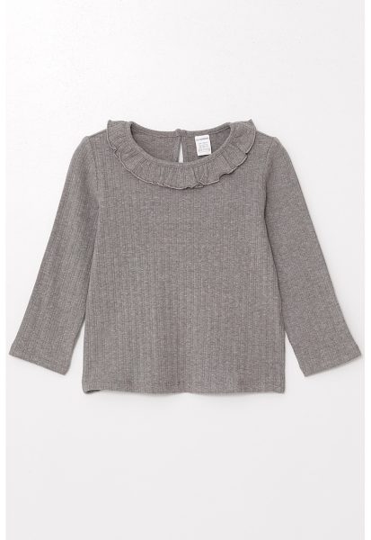 Bluza striata din amestec de bumbac cu guler cu volane