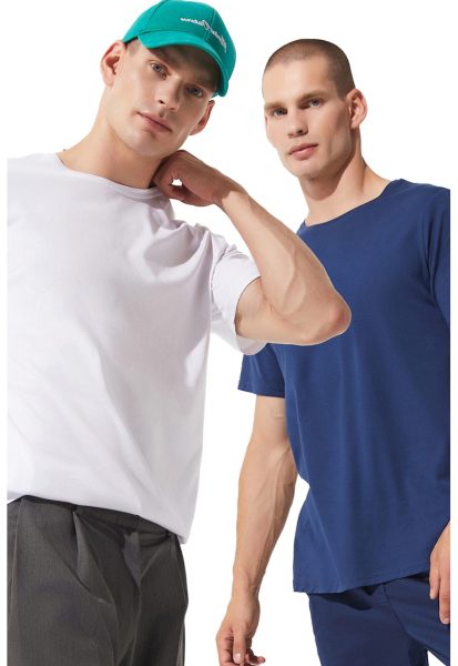 Set de tricouri din bumbac cu decolteu la baza gatului - 2 piese