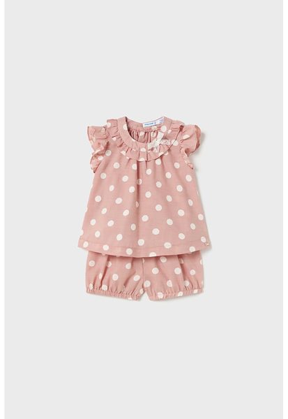 Set de pantaloni scurti si bluza cu imprimeu cu buline