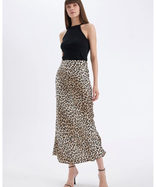 Fusta maxi cu croiala pe bie cu animal print