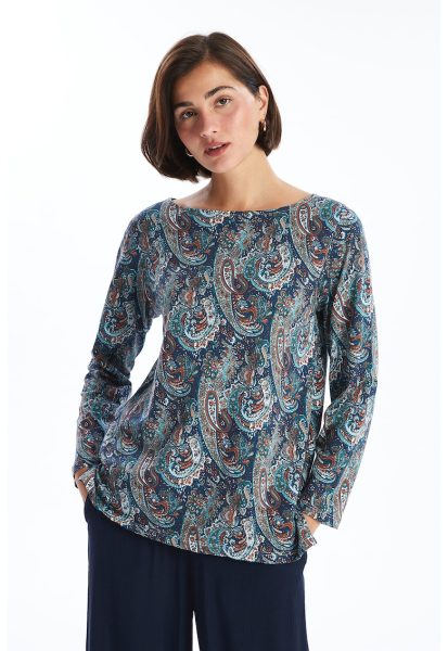 Bluza de bumbac cu decolteu barcuta