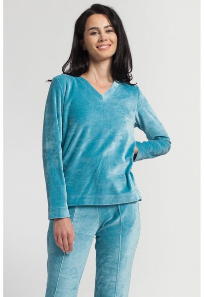Bluza de pijama din catifea cu maneci lungi