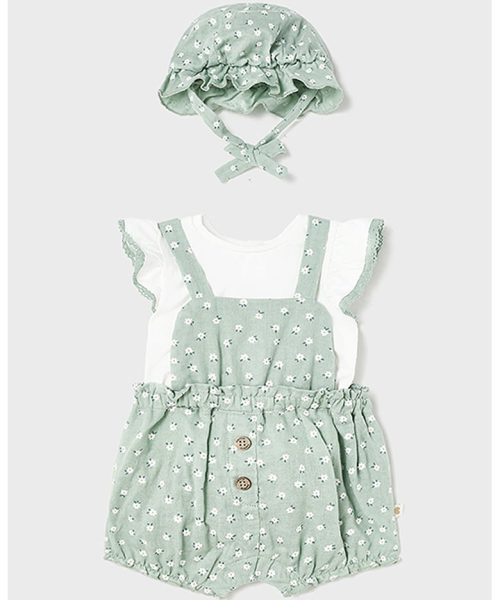 Set de salopeta scurta - tricou si palarie - 3 piese