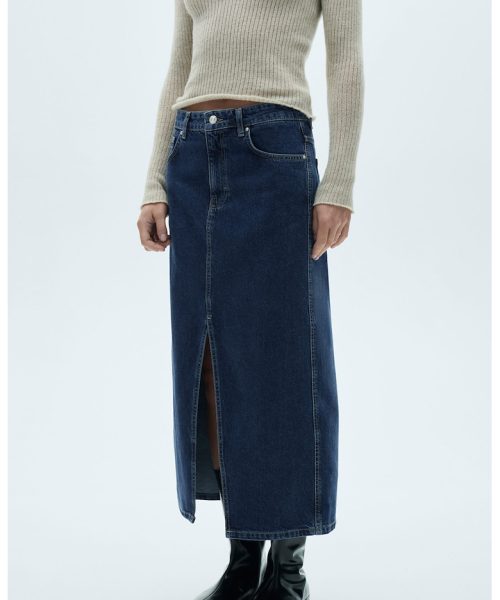 Fusta dreapta din denim cu slit