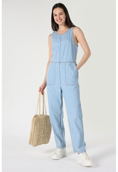 Salopeta dreapta de denim - cu buzunare