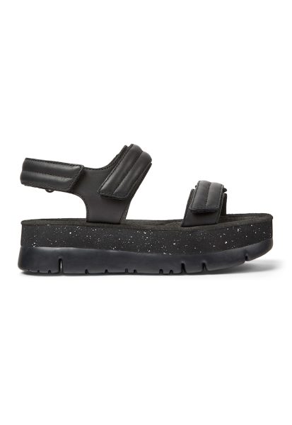 Sandale din piele cu inchidere velcro si talpa wedge