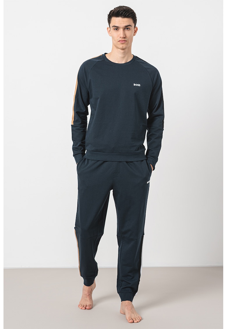 Pijama lunga din bumbac cu maneci raglan