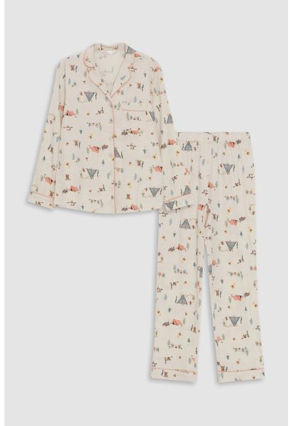 Pijama de bumbac cu model si pantaloni lungi