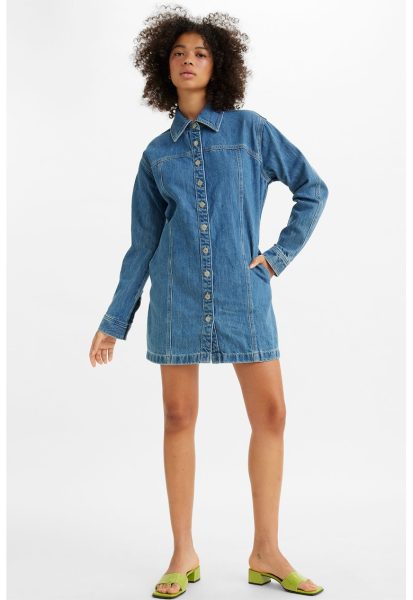 Rochie din denim cu buzunare laterale