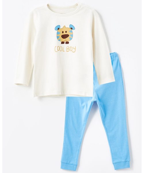 Pijama lunga de bumbac cu imprimeu