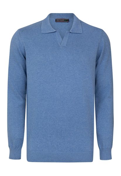 Pulover polo de bumbac cu decolteu in V