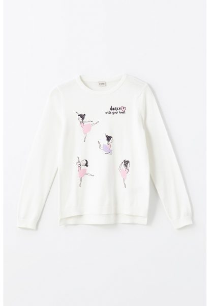 Pulover tricotat fin cu imprimeu