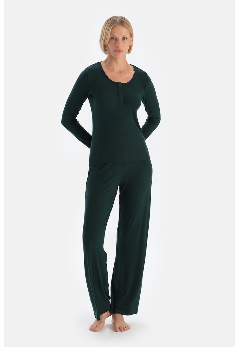 Pijama cu decolteu Henley