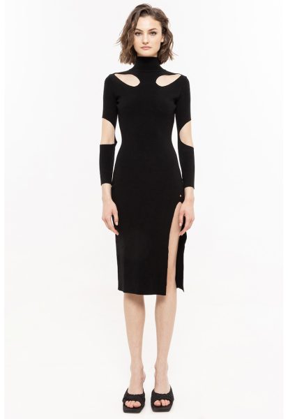 Rochie bodycon cu guler inalt si decupaje
