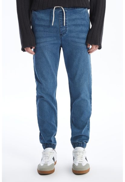 Pantaloni relaxed fit din denim cu terminatii elastice si talie ajustabila