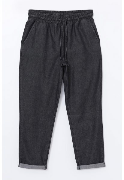 Pantaloni din bumbac cu snur de ajustare in talie