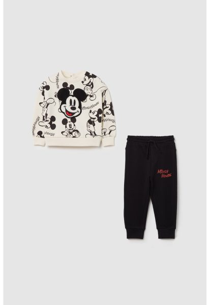 Set de pantaloni de trening cu snur si bluza de trening cu imprimeu - 2 piese