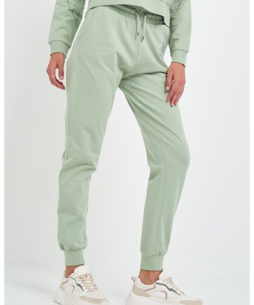 Pantaloni sport dama cu buzunare si logo aplicat -  Verde