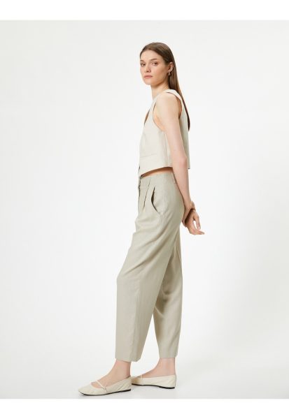 Pantaloni din amestec de in cu croiala dreapta