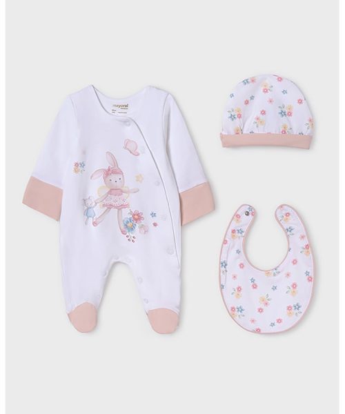Set de caciula - bavata si body cu botosei si maneci lungi - 3 piese
