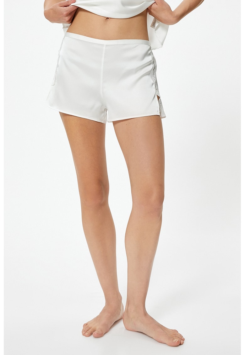 Pantaloni scurti de pijama cu talie medie si aspect satinat