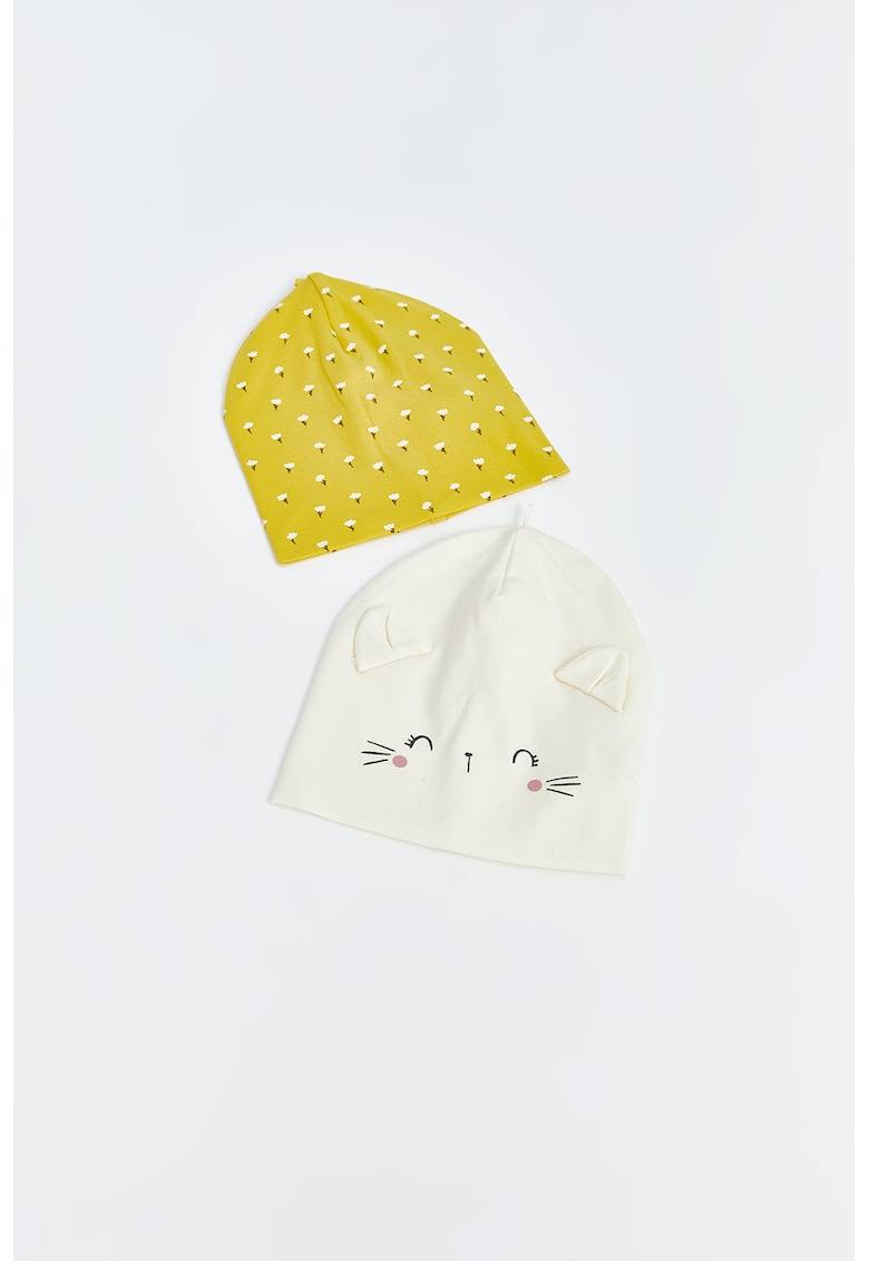 Set de caciuli cu urechi de pisica si model floral - 2 piese