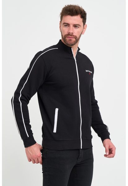 Bluza de trening din bumbac cu fermoar si detalii contrastante