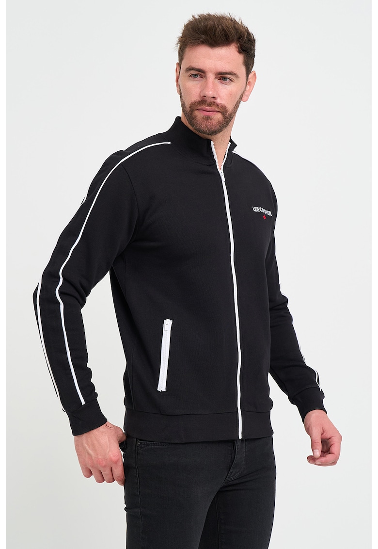 Bluza de trening din bumbac cu fermoar si detalii contrastante
