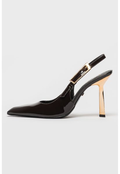 Pantofi slingback din piele lacuita cu varf ascutit Ciara