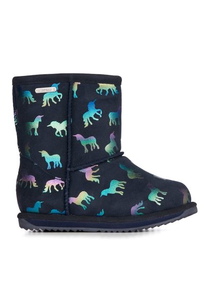 Cizme impermeabile scurte de piele intoarsa - fara inchidere Rainbow-Unicorn