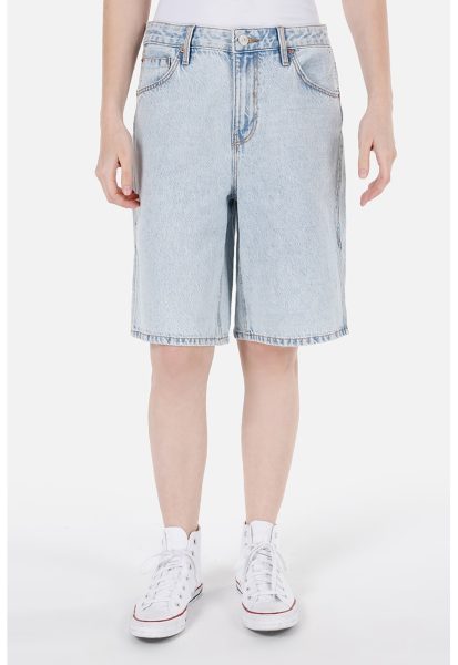 Bermude de denim cu tur lasat