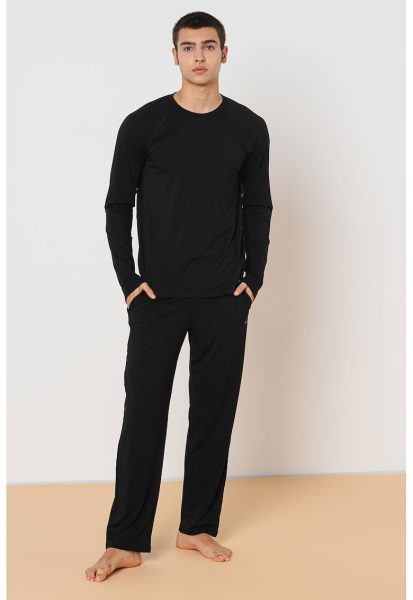 Pijama lunga din amestec de bumbac cu buzunare laterale