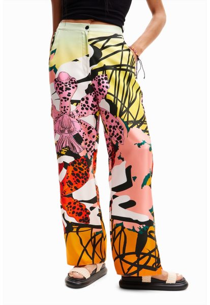 Pantaloni drepti din amestec de matase