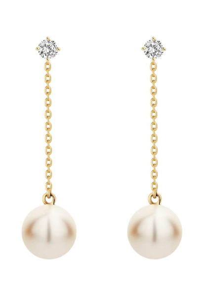 Cercei placati cu aur de 14K si cu perle si zirconia