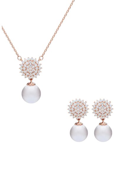 Set de colier si cercei cu perle si pietre zirconia