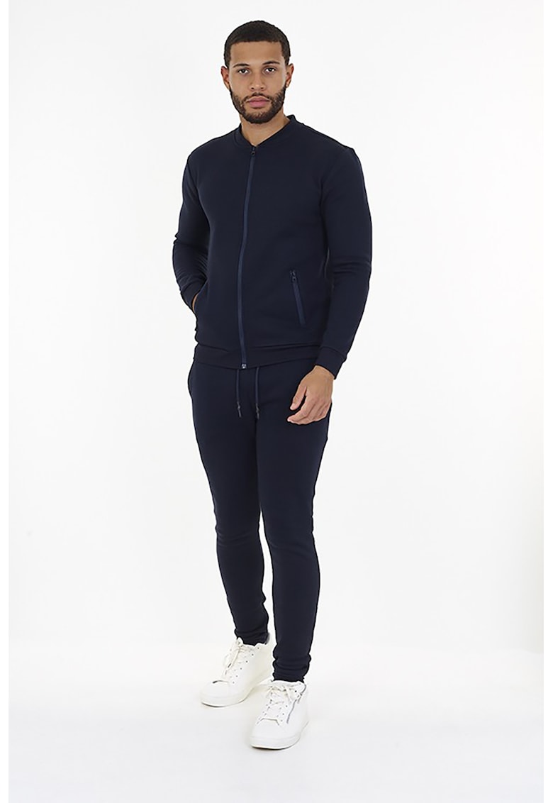 Set de bluza si pantaloni sport cu fermoar si terminatii striate