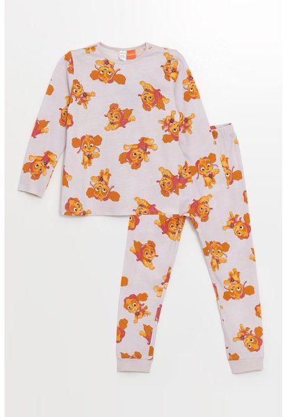 Pijama din bumbac cu imprimeu cu desene animate