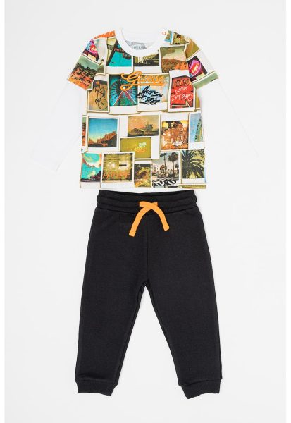 Set de pantaloni sport si tricou cu decolteu la baza gatului - 2 piese