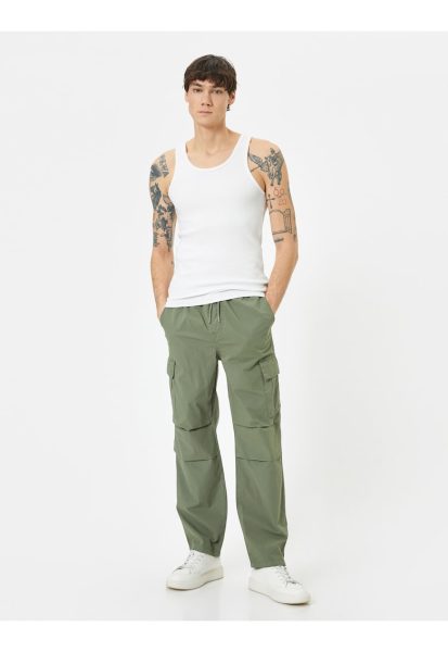 Pantaloni cargo cu talie medie si snur de ajustare