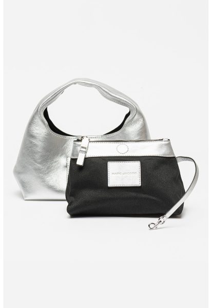 Geanta din piele cu maner si aspect metalizat The Mini Sack