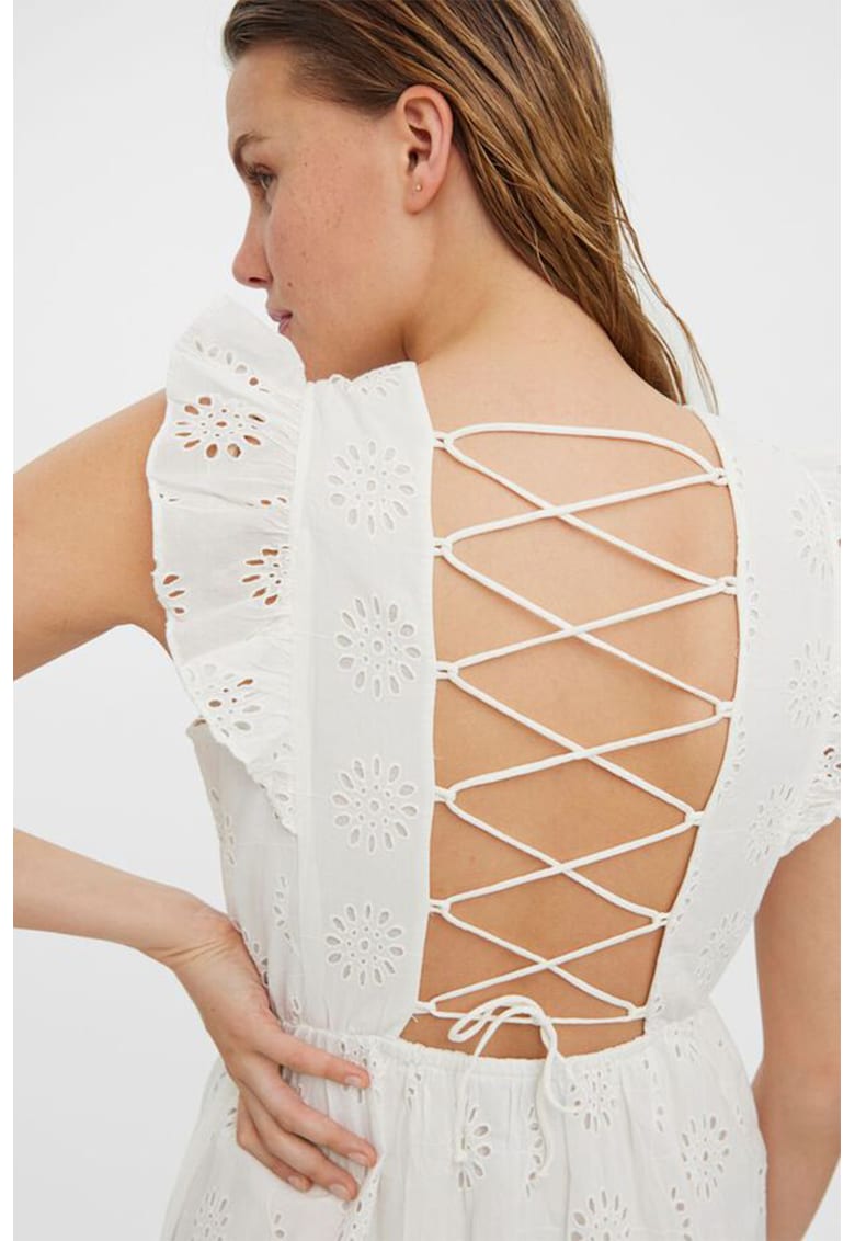 Rochie de bumbac cu broderie Sangallo