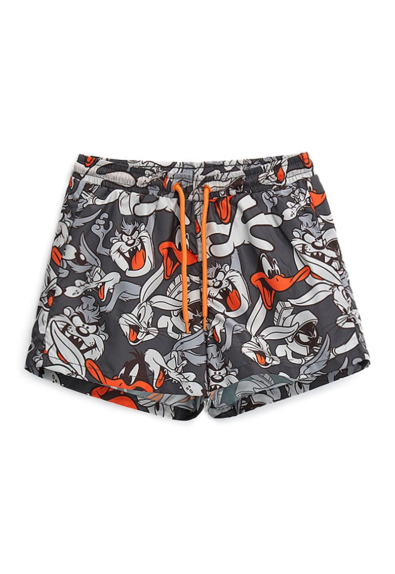 Pantaloni scurti de baie cu model Looney Tunes si snur