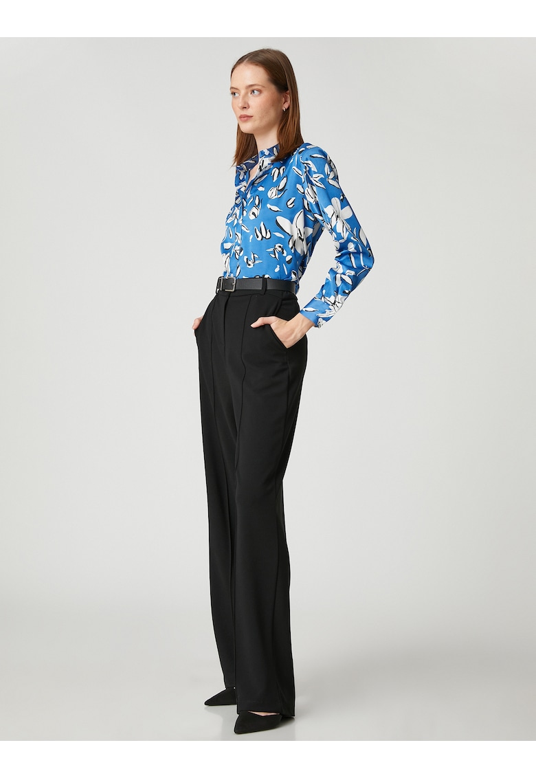 Camasa din satin cu model floral si maneci lungi