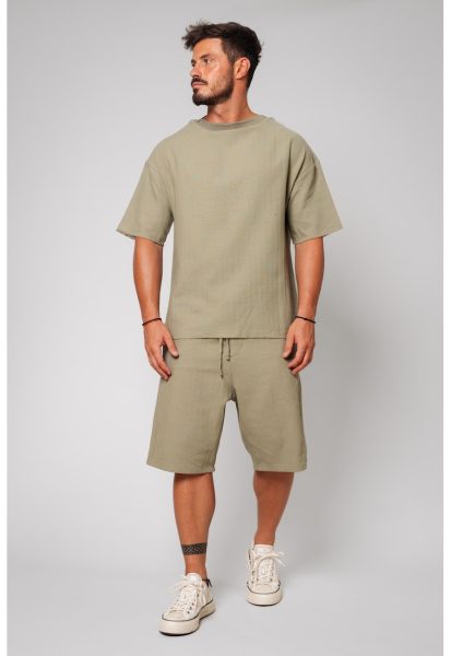 Tricou lejer si bermude cu snur - 2 piese