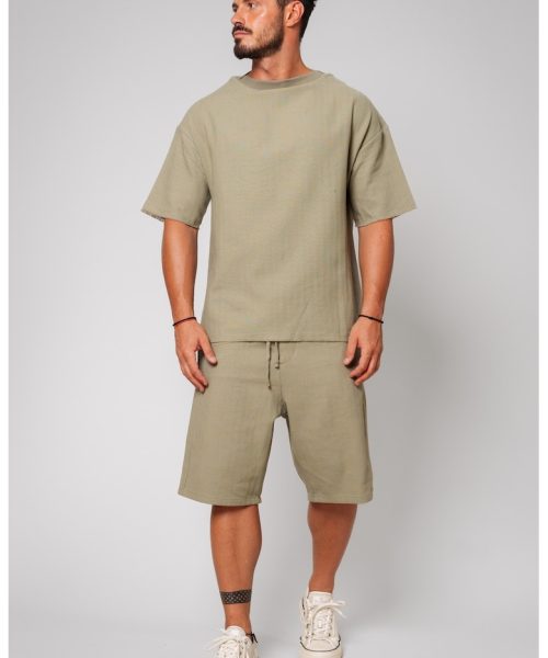Tricou lejer si bermude cu snur - 2 piese