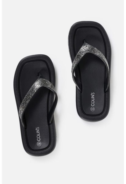 Papuci flip-flop cu insertii metalizate