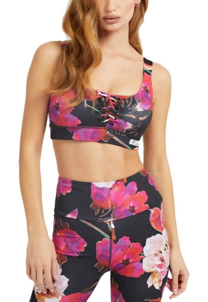 Bustiera sport dama - Poliester/Elastan - Negru/Roz - M
