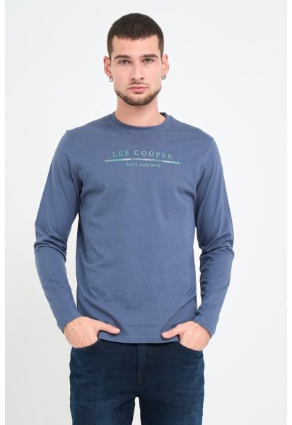 Tricou barbat cu maneca lunga cu imprimeu logo - Albastru