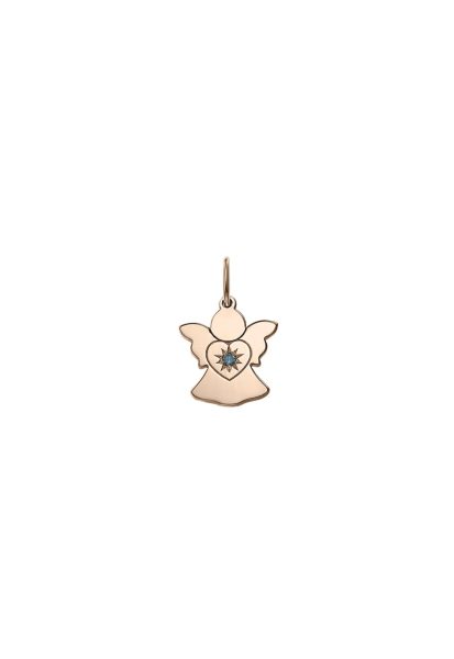 Pandantiv din aur de 14K in forma de inger si decorat cu 1 diamant